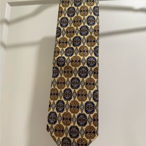 Valentino Luxury Men’s Necktie - 100% Silk - Geometric Blue and Gold Men's Tie